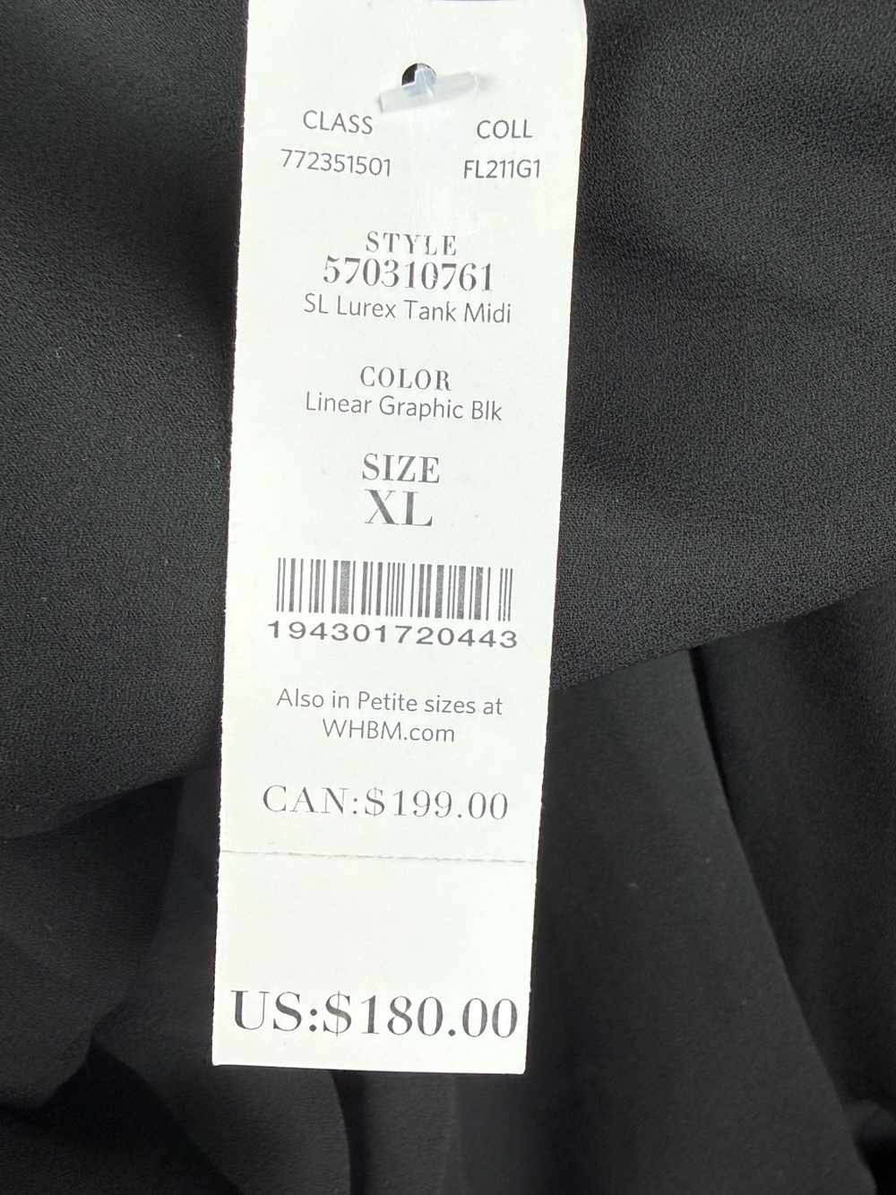 WHBM Lurex Tank Midi Dress XL Black Linear Graphic NWT $180 Flowy Gold - Picture 7 of 8